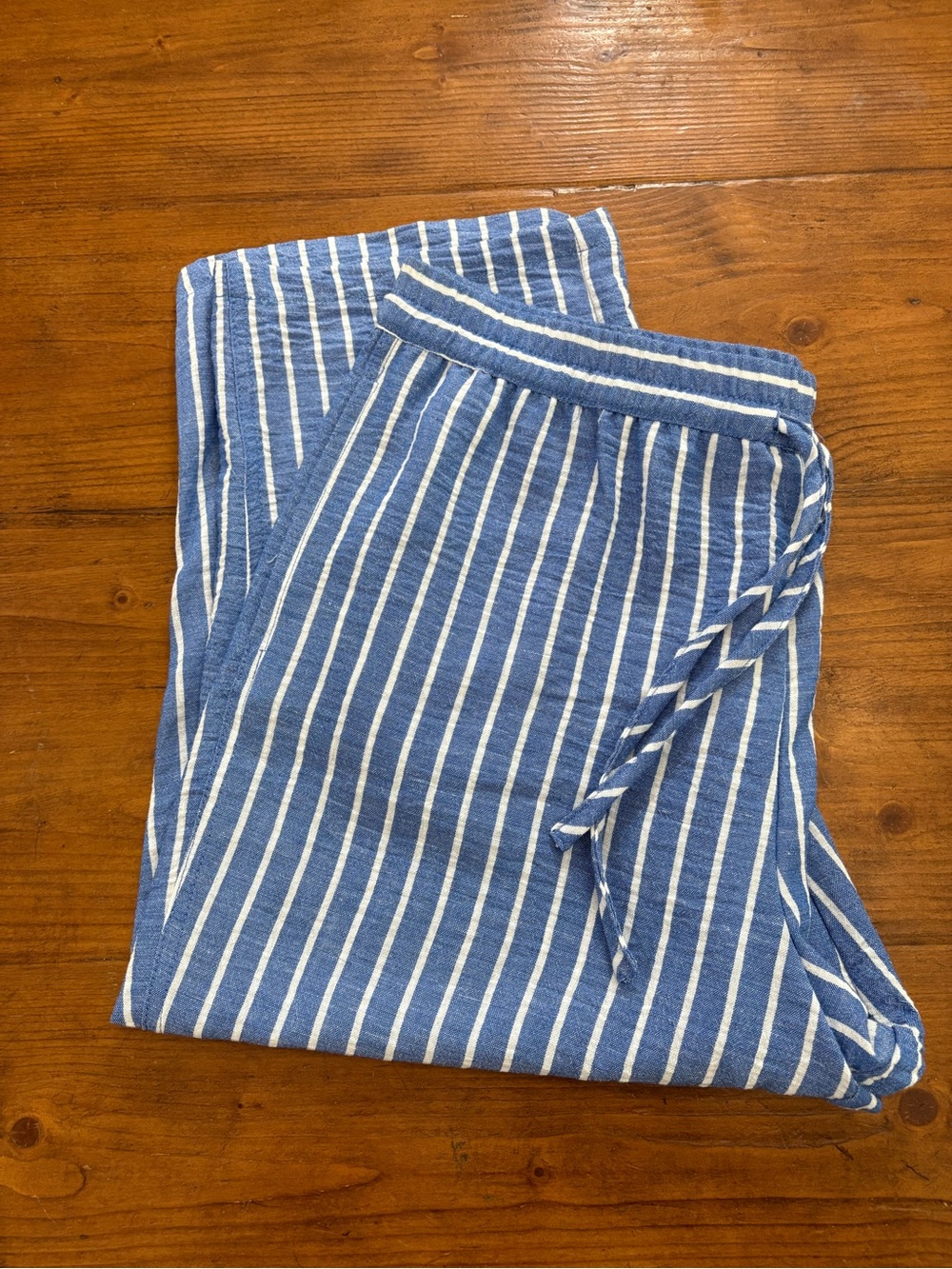 Blue and White Striped Drawstring Capris
